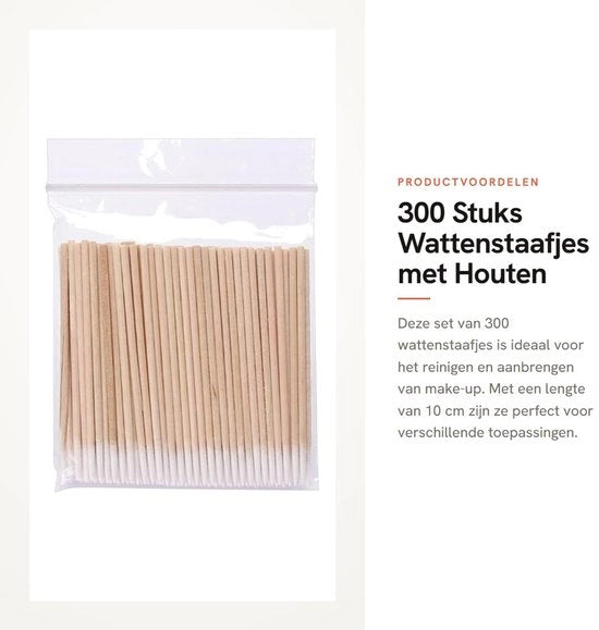 Set di spazzole per applicazione micro - 300 pezzi - Stuzzicadenti in legno - Spazzole per rimozione - Spazzole per ciglia - 10 cm di lunghezza - Rimuovete il trucco