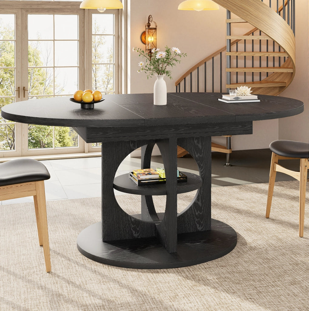 TAVOLO Allungabile 110-150 cm MDF Nero con ripiano integrato