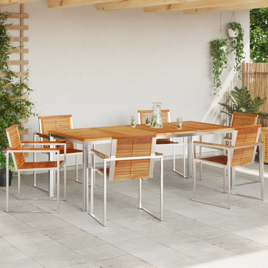 Set da Pranzo da Giardino in Legno Massello di Teak da 7 Pezzi