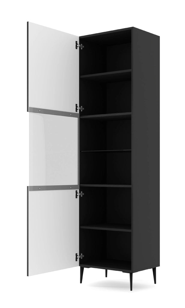 MOBILE RAVENNA B VETRINA IN MDF RIVESTITO IN FOGLIO 1DS 60x217 NERO OPACO GAMBE NERE