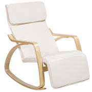 Sedia a dondolo in tessuto beige chiaro e legno di betulla con poggiapiedi regolabile