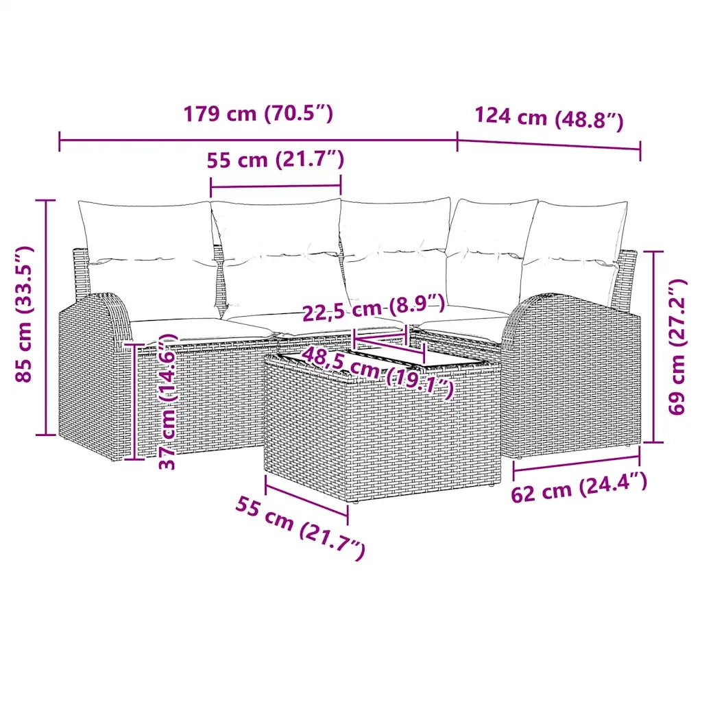 Set Divano da Giardino Grigio polyrattan 3346029