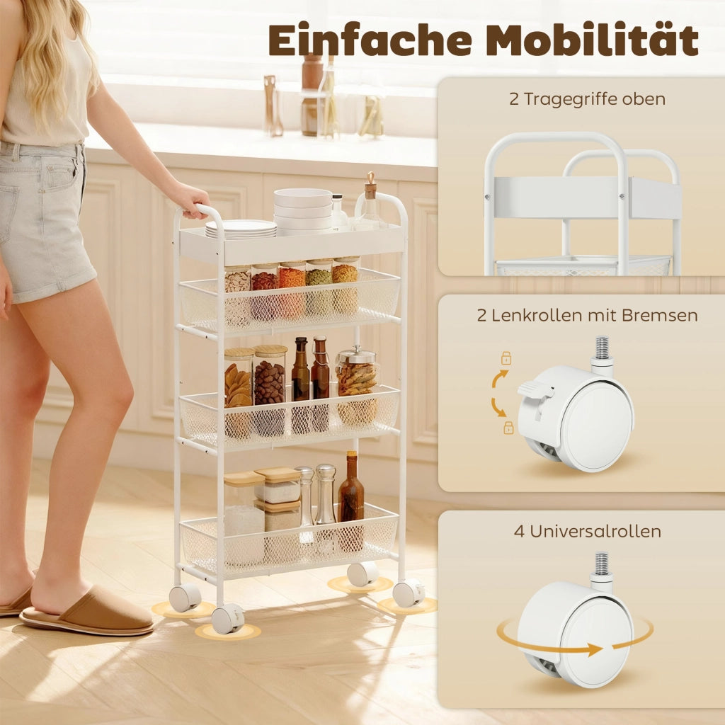 Carrello Multiuso in Metallo con 3 Cestelli ¨C Zephmum ¨C Bianco 60x40x90