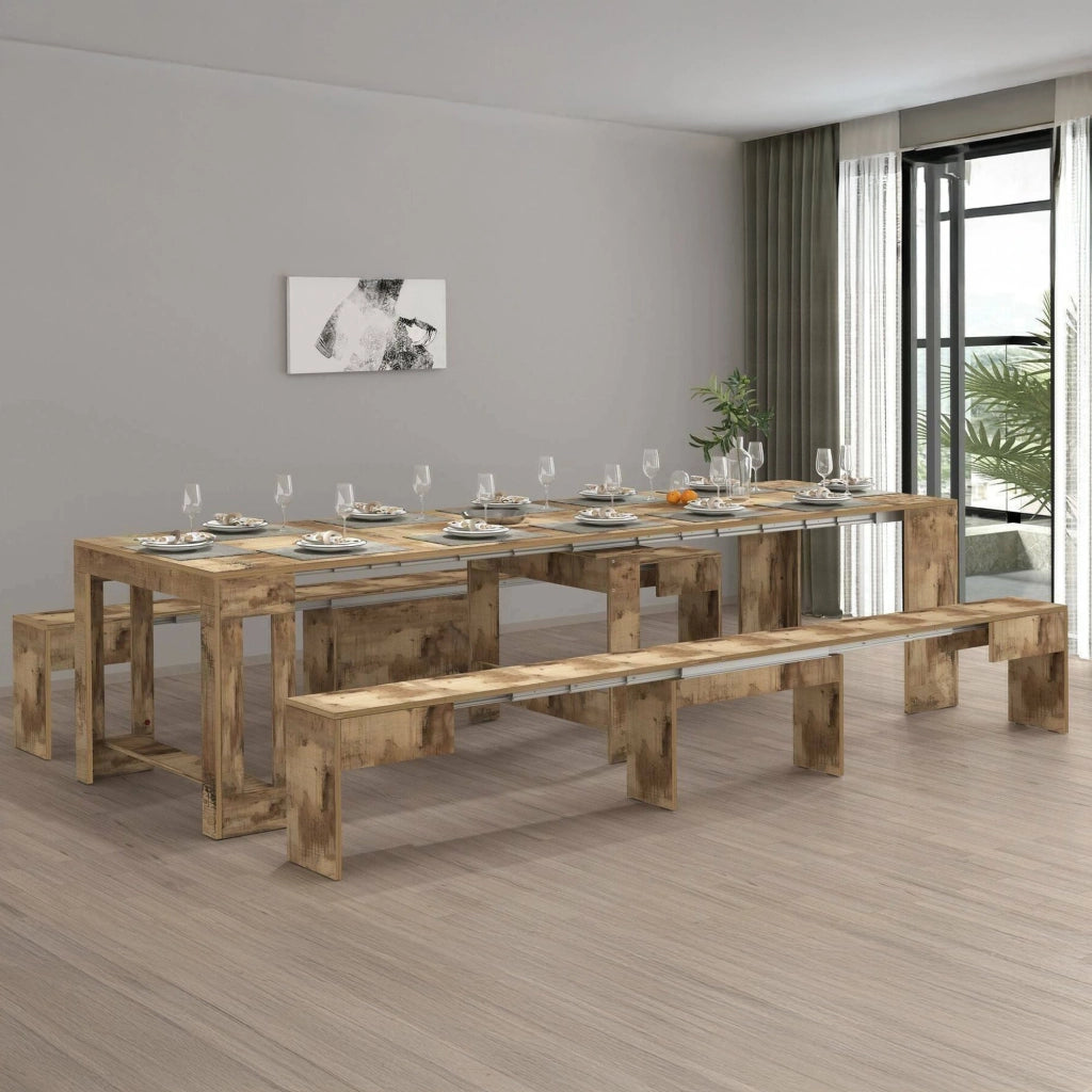 Set tavolo e sedie Auditore, Composizione multiuso, Set con consolle e 2 panche allungabili, 100% Made in Italy, 66x25h45 cm, Acero