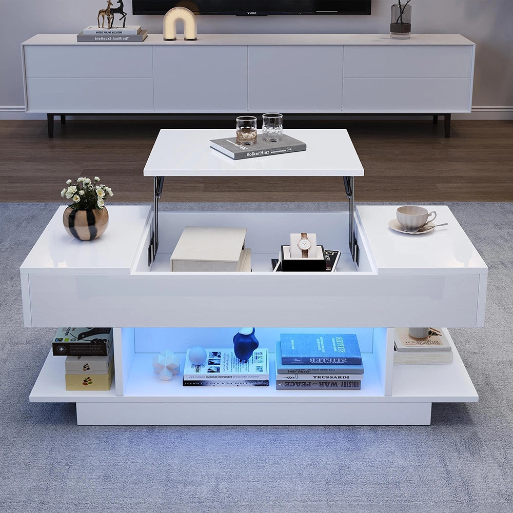 Tavolino regolabile - Xylo - 98x45cm piano alzabile bianco LED