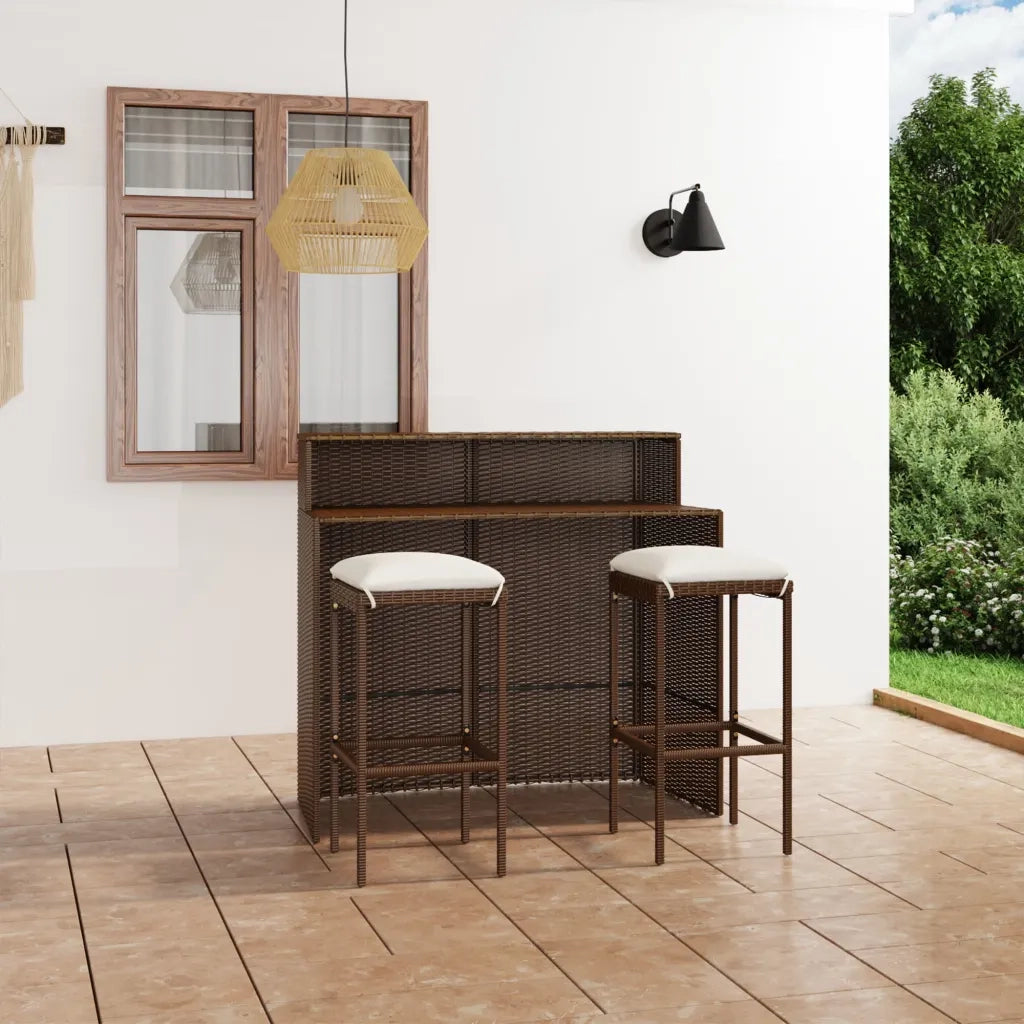 Set Bar da Giardino 3 pz | Set Salotto da Giardino con Cuscini Marrone