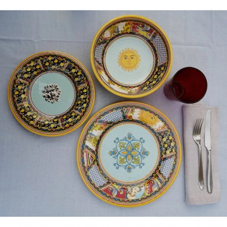 Set piatti completo 18 pezzi in melamina Santa Rosalia (6 piatti fondi + 6 piatti piani + 6 piatti dolce)