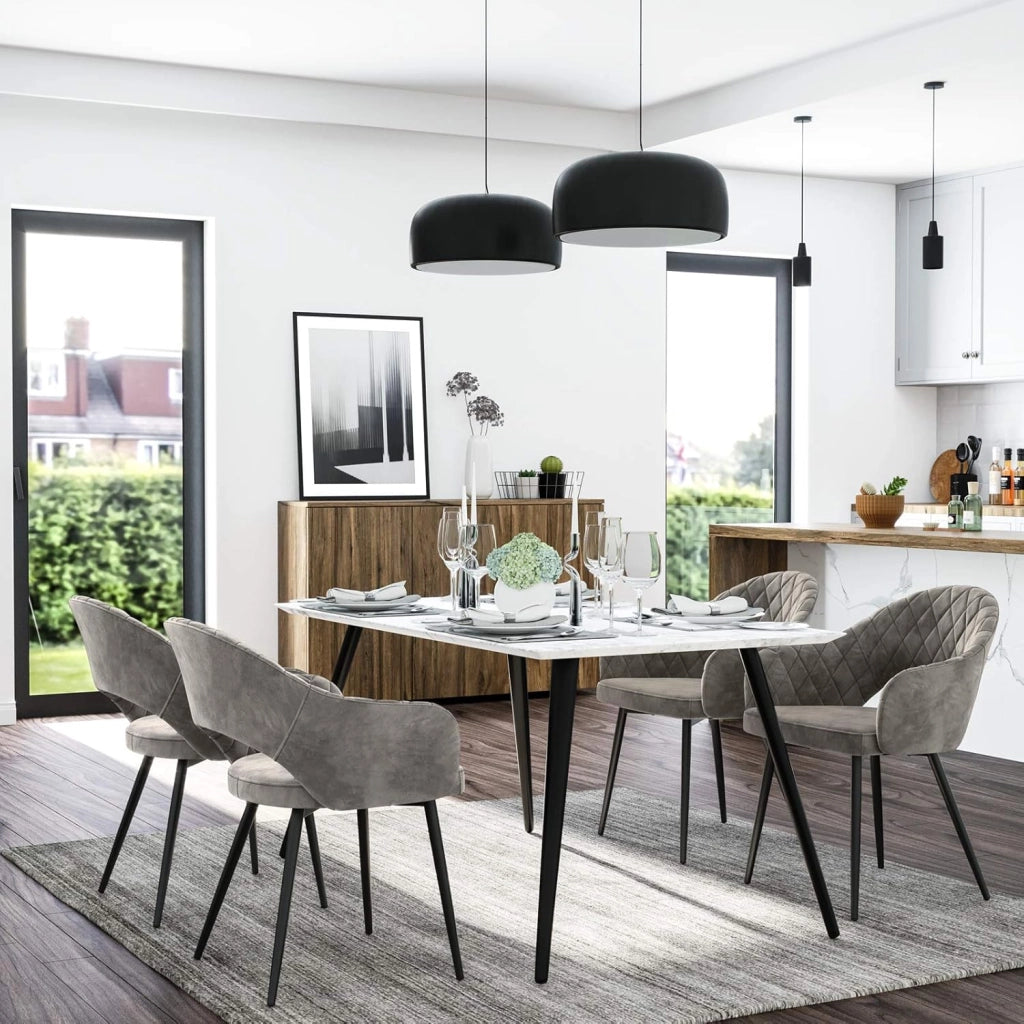 SONGMICS Set di 2 Sedia da Pranzo in Velluto, Sedia da Cucina Imbottita Moderna, con Braccioli, Schienale, Gambe Metalliche, Design Elegante, per Sala da Pranzo, Soggiorno, Grigio LDC82GY02