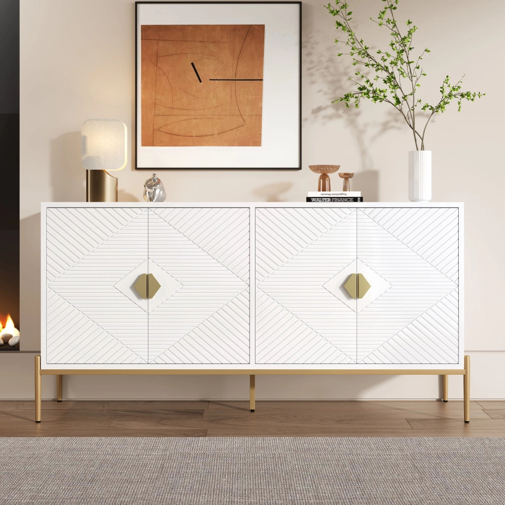 Credenza con 4 Ante e Gambe in Metallo per Soggiorno Sala da Pranzo Ingresso in MDF 162×40×80 cm Bianco