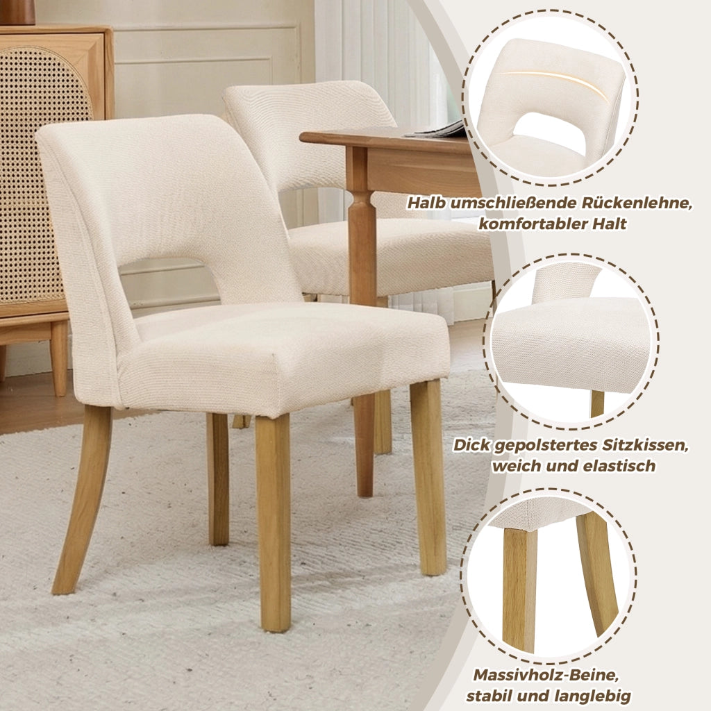 Sedie da Pranzo ¨C MINIMAL ¨C Tessuto Lino, Gambe in Legno Massello, Beige, Set 6 Pezzi