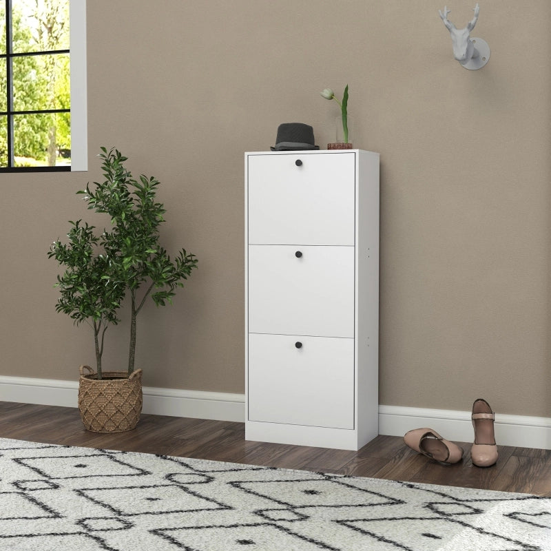Scarpiera a ribalta con 3 ante e ripiani regolabili, stile moderno salvaspazio per ingresso, 47 × 28 × 115 cm, bianco