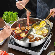 Pentola Shabu a Doppia Faccia - 30 cm in Acciaio Inox con Distributore