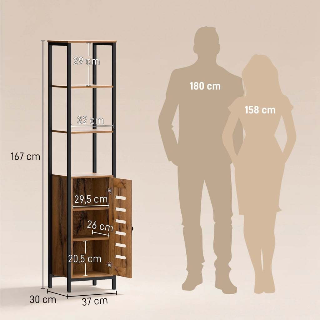 Mobile da Bagno a Colonna 37x30x167 cm Salvaspazio con Ante Soft Close a Persiana 3 Ripiani Aperti Struttura in Acciaio