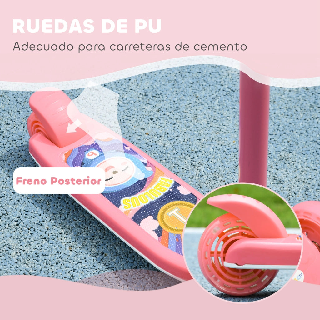 Pattinino Bambini 3 Ruote LED ¨C zephmum ¨C Rosa 52x29x63-76 cm