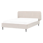 Letto matrimoniale UE Beige Rivestimento in velluto 140 x 200 cm Telaio Poggiatesta Gambe in metallo Design moderno Camera da letto