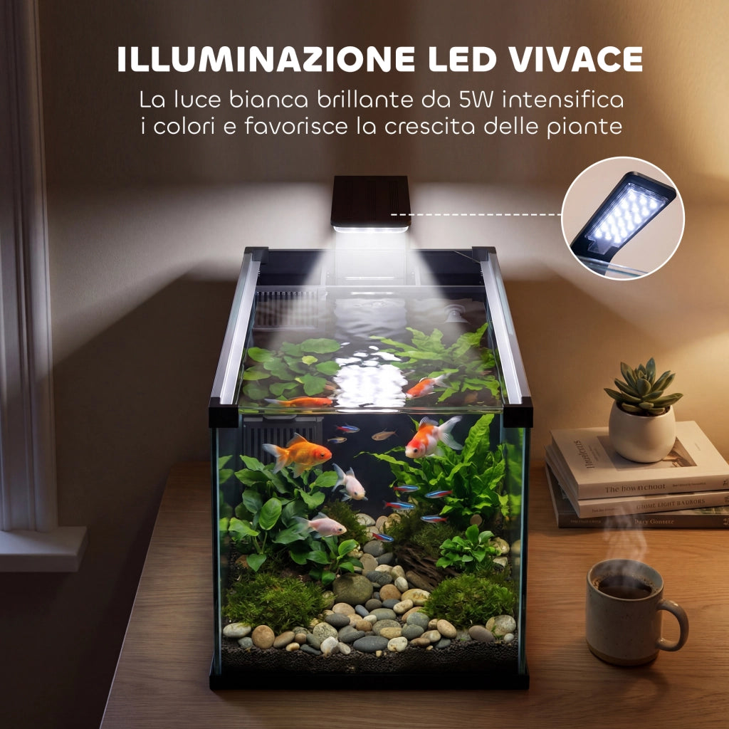 Acquario Vetro Temperato 24 Litri con Filtro, Luce LED e Pompa ¨C zephmum ¨C 24L