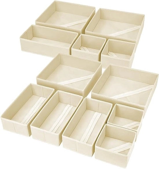 Set di 12 scatole pieghevoli per organizzazione dei cassetti - Beige