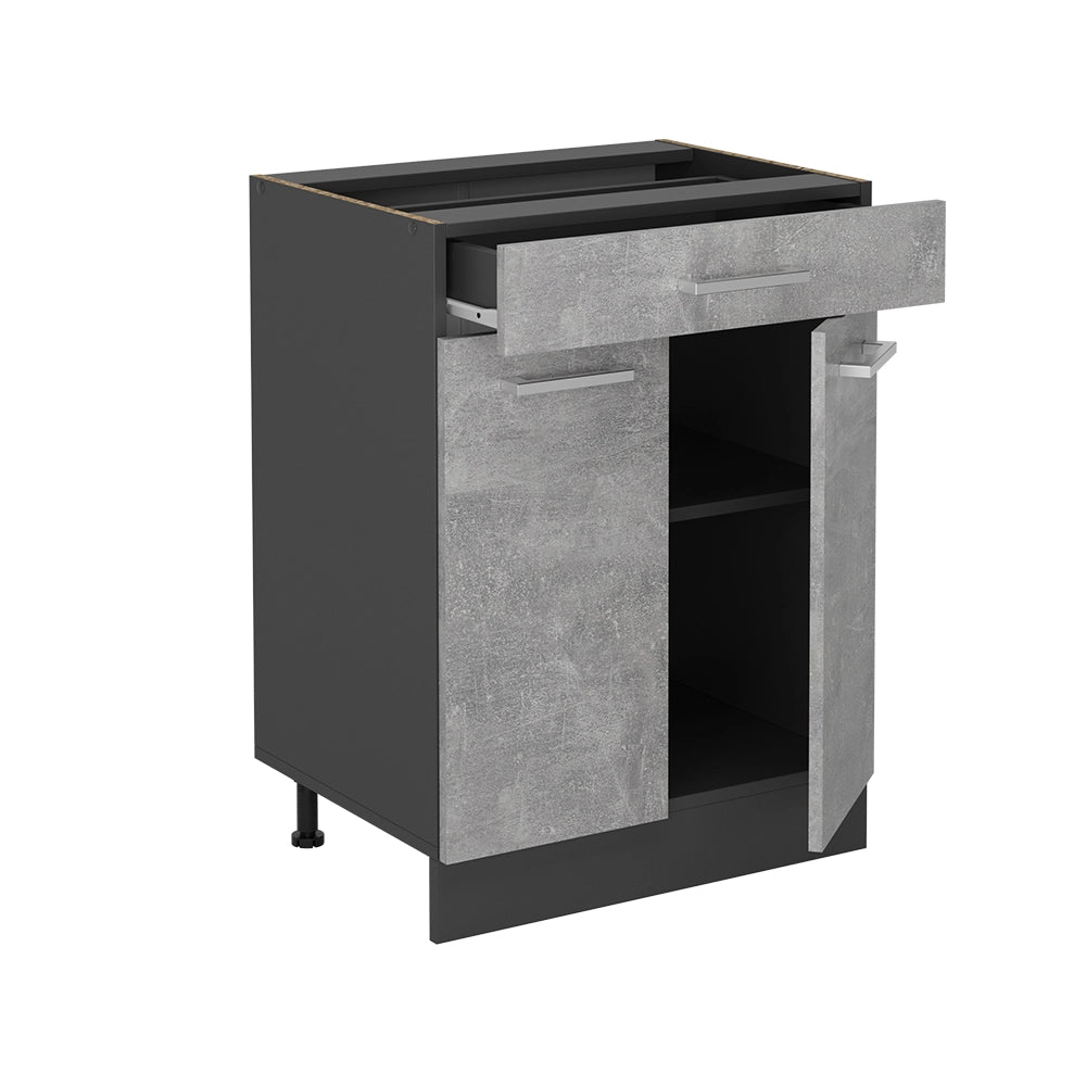 Mobiletto base per cucina R-Line Calcestruzzo/Antracite 60 cm con cassetto, senza piano di lavoro Vicco
