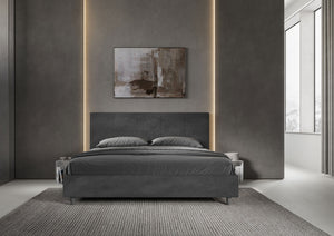 Letto Matrimoniale King Size 180x210 cm con Rete e Contenitore Imbottito in Microfibra Mika Grigio