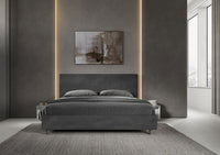 Letto Matrimoniale King Size 200x210 cm con Rete e Contenitore Imbottito in Microfibra Mika Grigio