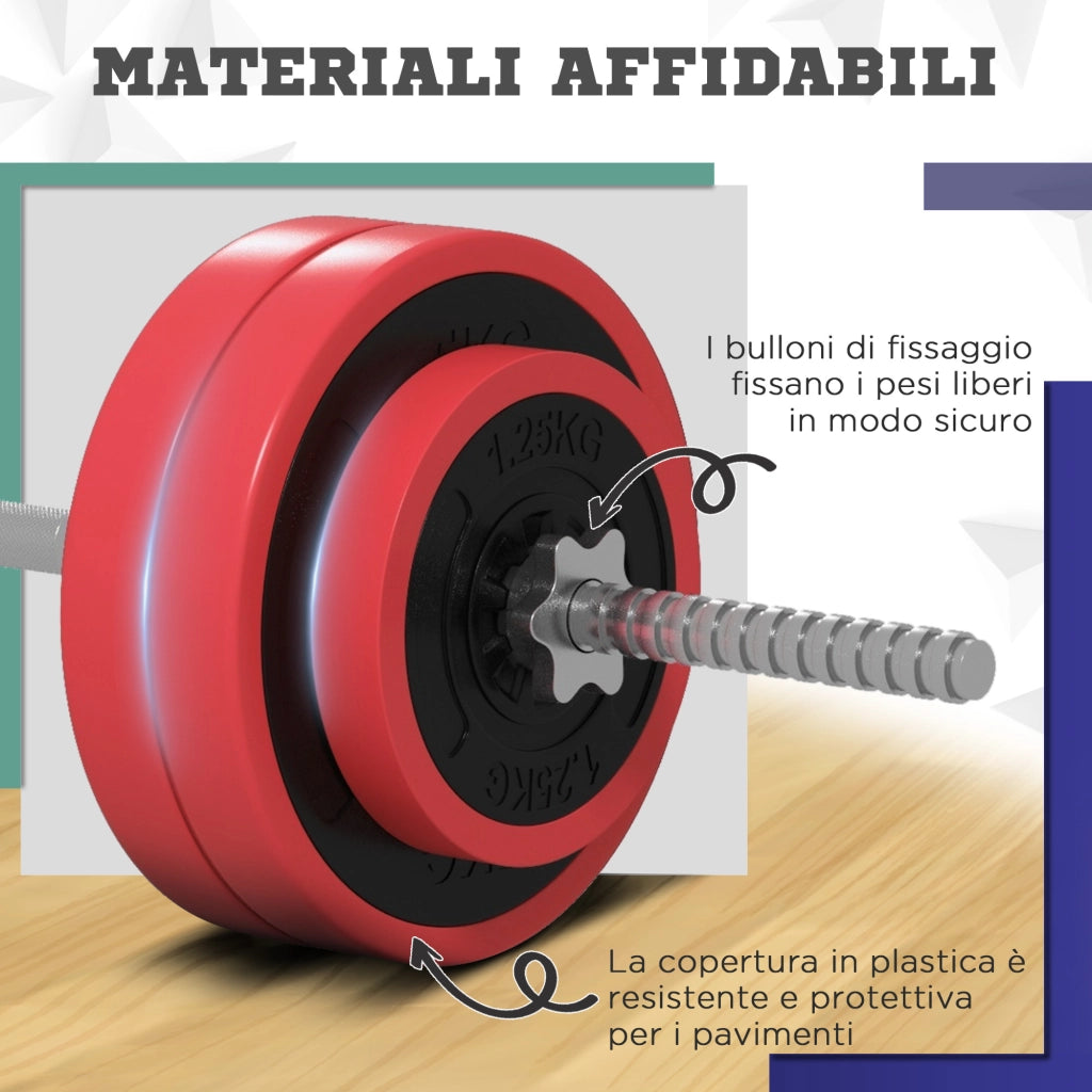 Set Bilanciere e Dischi 30 kg ¨C zephmum ¨C Metallo PU Sabbia 170x26x26 cm Rosso