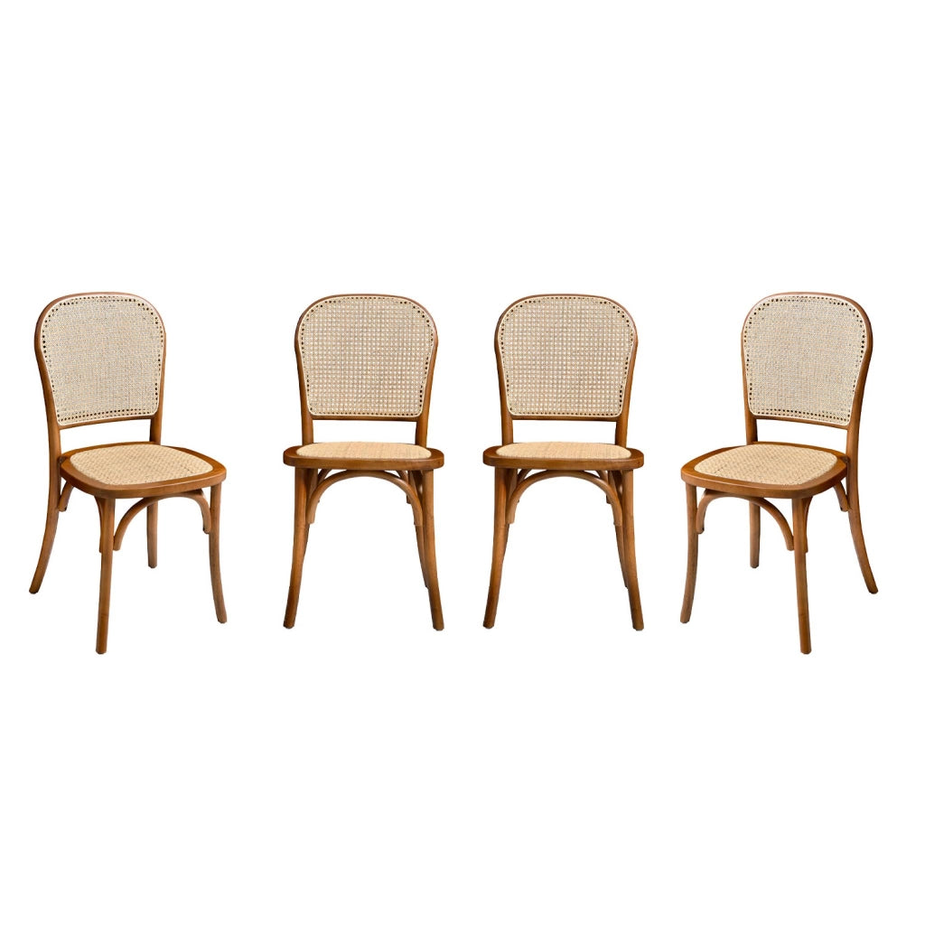 Set di 4 sedie in legno e rattan vintage , effetto noce