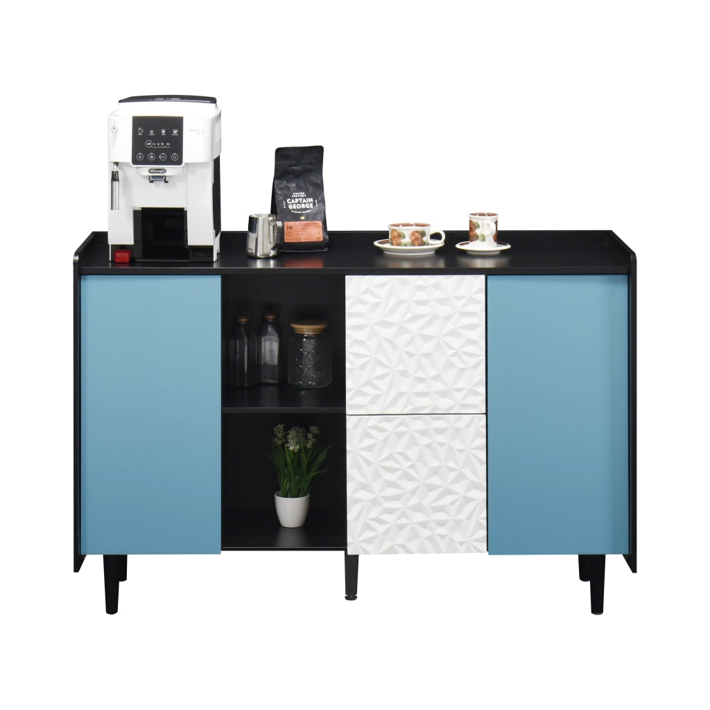 Credenza Buffet con Ante Blu e Cassetti ¨C MINIMAL ¨C Nero, Legno, 2 Cassetti