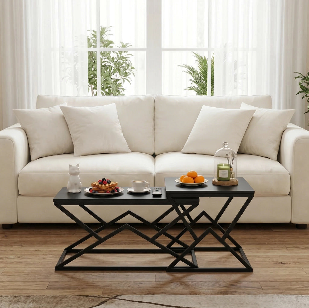 Tavolino da caffè moderno geometrico 80x50x40 cm in truciolare e metallo nero