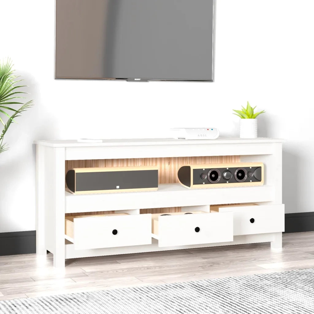 Mobile Porta TV Bianco 114x35x52 cm in Legno Massello di Pino