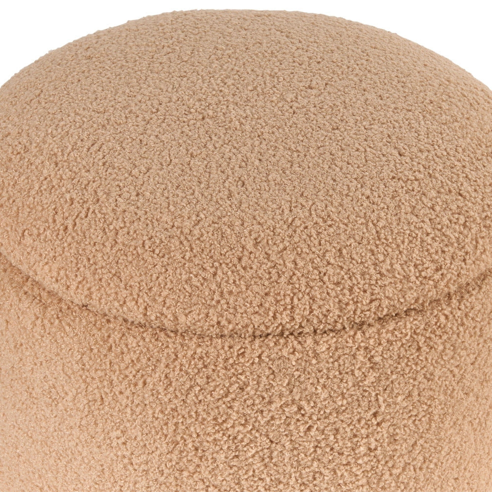 Set di 2 pouf con contenitore Boucle Marrone chiaro Tessuto Teddy Rotondo Pouf imbottiti  Moderno