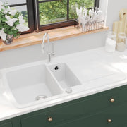 Lavello da Cucina in Granito Vasca Doppia-Lavandino-Lavabo Bianco 839290