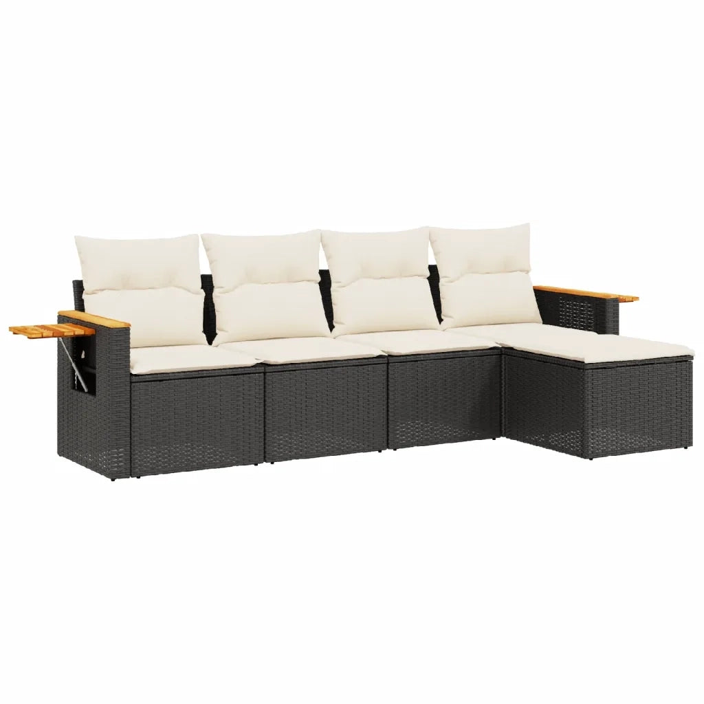 Set Divani da Giardino 5 pz | Set Salotto da Giardino con Cuscini in Polyrattan Nero