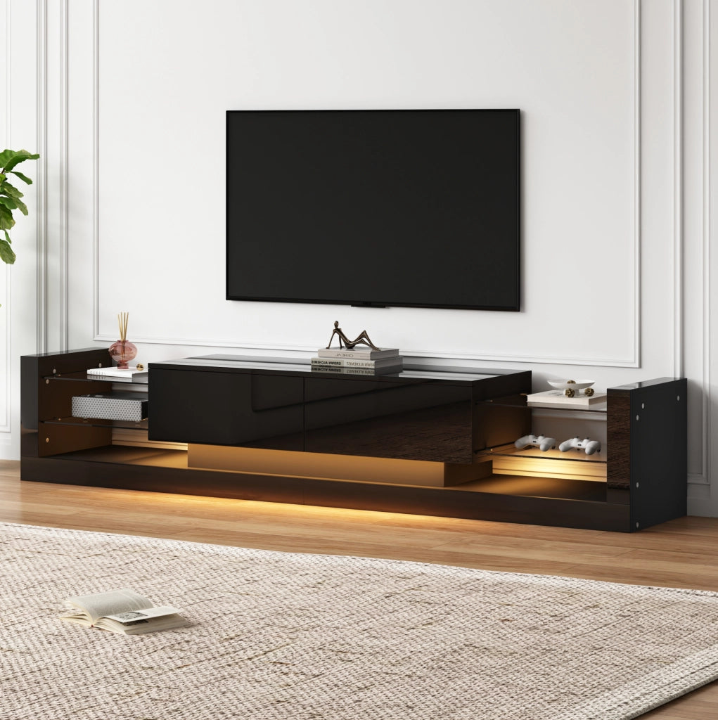 Mobile TV 181x38x38 cm con LED e 2 cassetti ribaltabili in truciolato nero