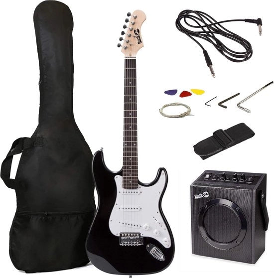 Chitarra Elettrica Completa con Amplificatore - Set di Chitarra Elettrica con Corde, Manico, Pattuglia e Cavo - Chitarra Elettrica per Adulti - Nero