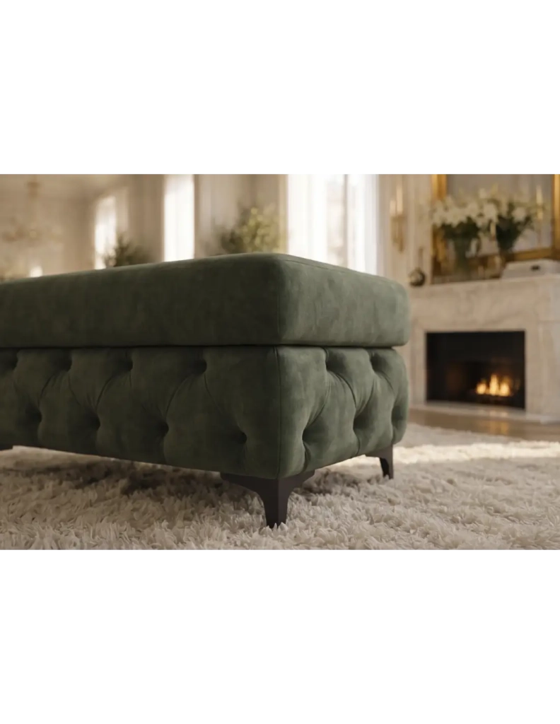 Pouf VELENA in velluto trapuntato – Verde scuro – 95 x 49 x 62 cm