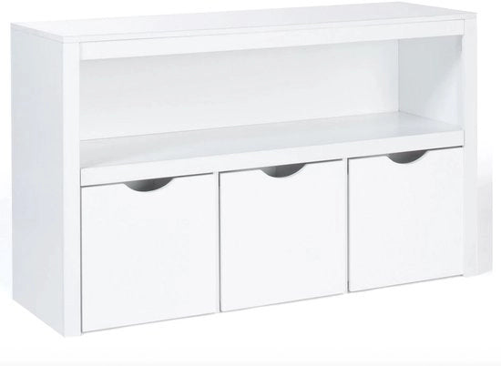 Opbergkast per bambini con 3 cassetti scorrevoli – Mobili per bambini in legno bianco – Opzione di stoccaggio per la camera da letto dei bambini con pannelli – Organizzatore di giocattoli per bambini – 102 x 33 x 62 cm