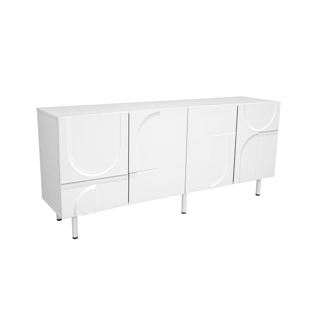 Credenza geometrica con ante in MDF e truciolare; 160 x 38;5 x 70 cm; bianca
