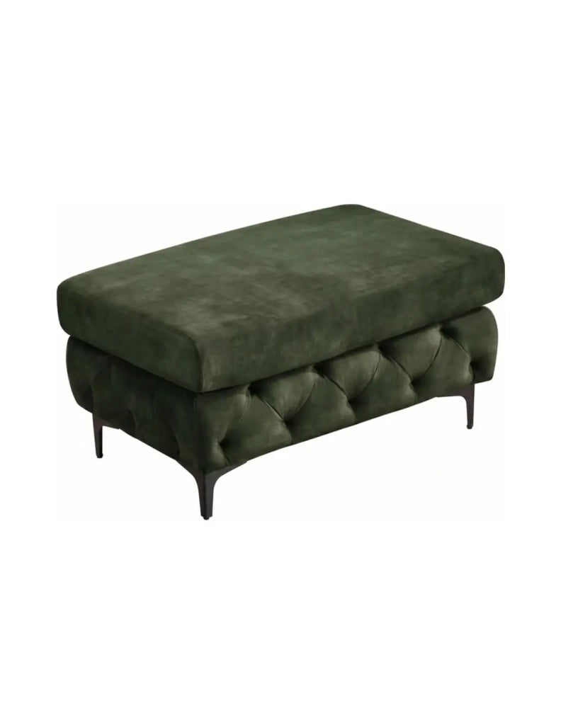Pouf VELENA in velluto trapuntato – Verde scuro – 95 x 49 x 62 cm