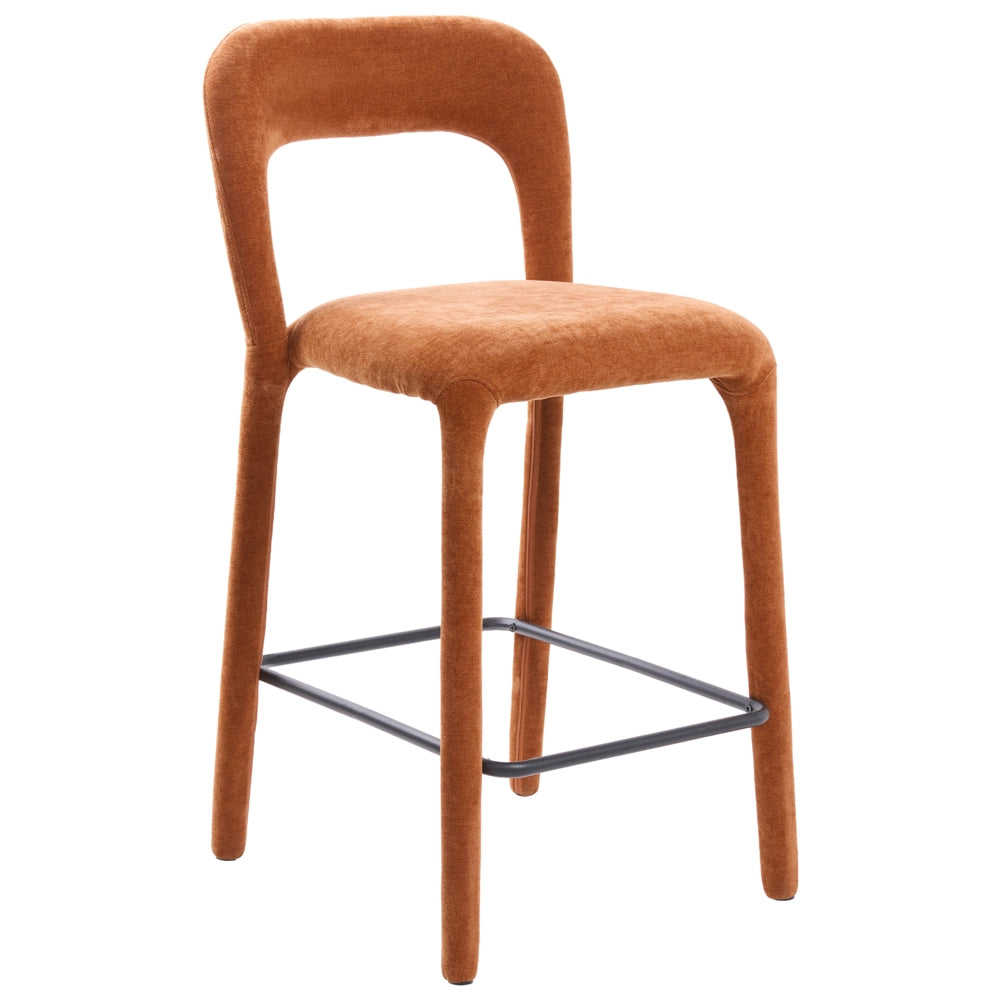 Set di 2 sgabelli da bar in ciniglia, colore marrone dorato, completamente imbottiti con schienale curvo, per sala da pranzo