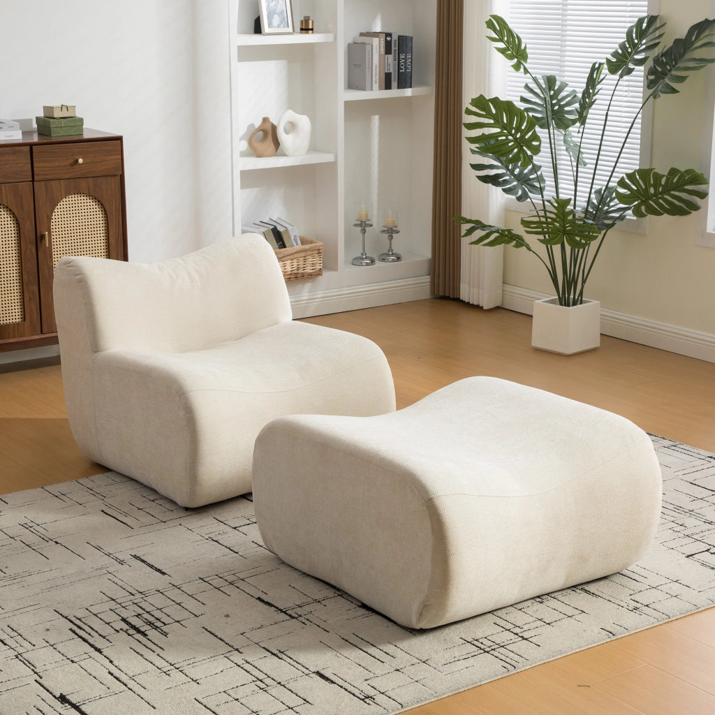 Divano compressato in ciniglia beige senza montaggio; con comfort effetto materasso
