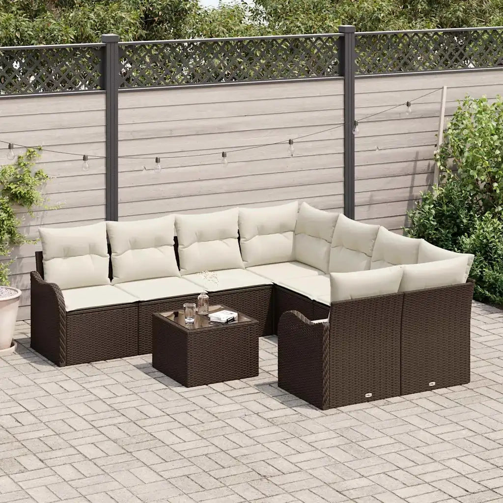Set Divano da Giardino con cuscino 9 pcs Marrone polyrattan 3345638