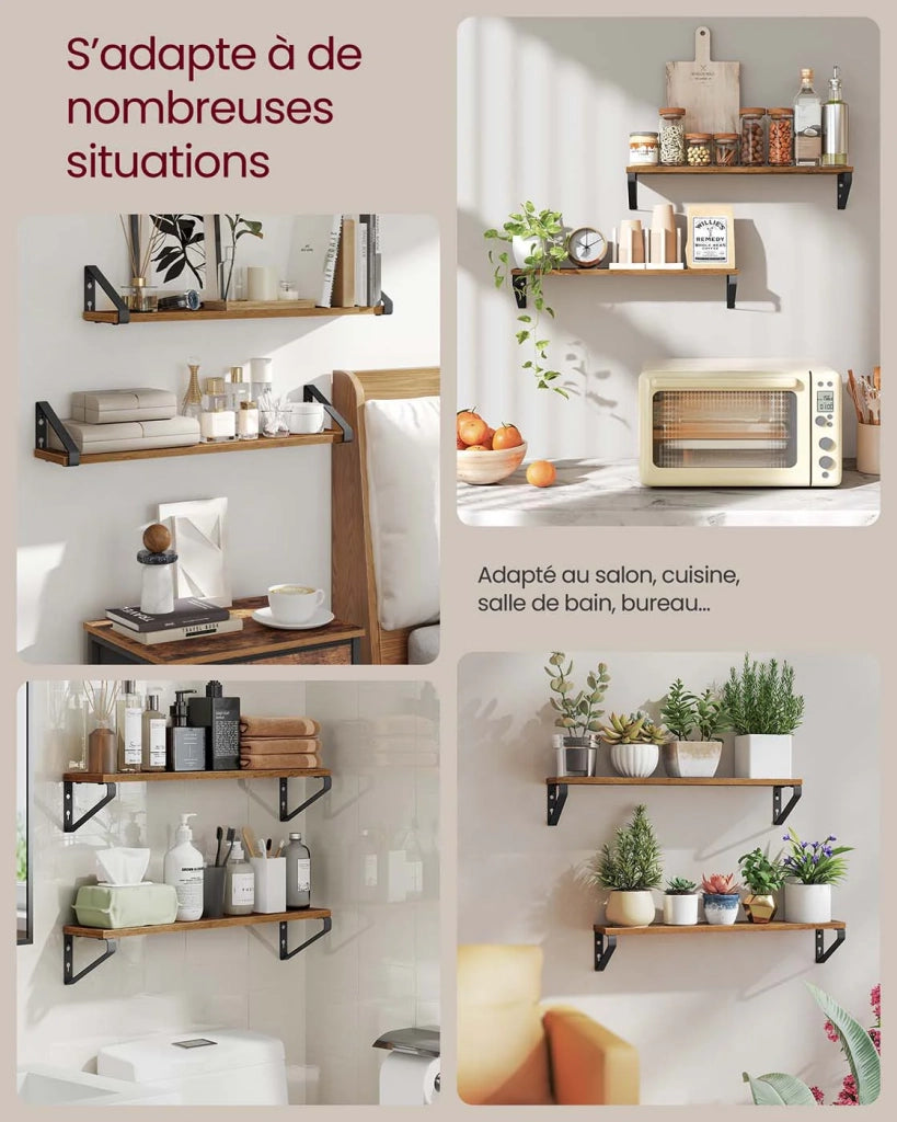 Mensola sospesa da parete set da 2 per soggiorno cucina ufficio bagno marrone 2_0008007