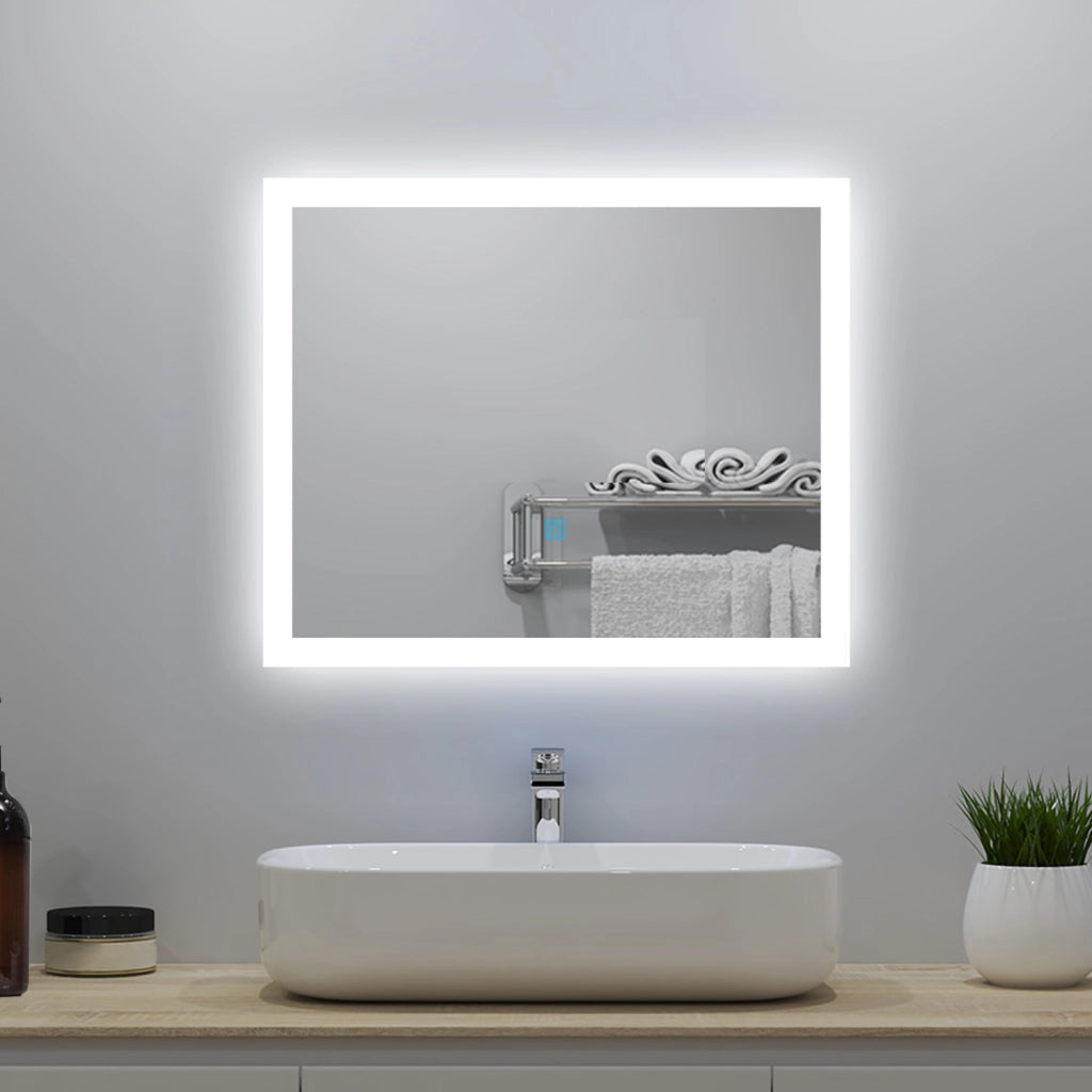 Aica LED Specchio da bagno 60×50 cm + luminosità regolabile a 3 colori + antiappannamento