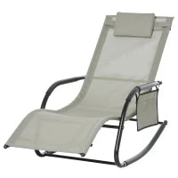 Poltrona a Dondolo da Giardino con Poggiatesta e Tasca Laterale, 150x62x88 cm, Nero e Grigio