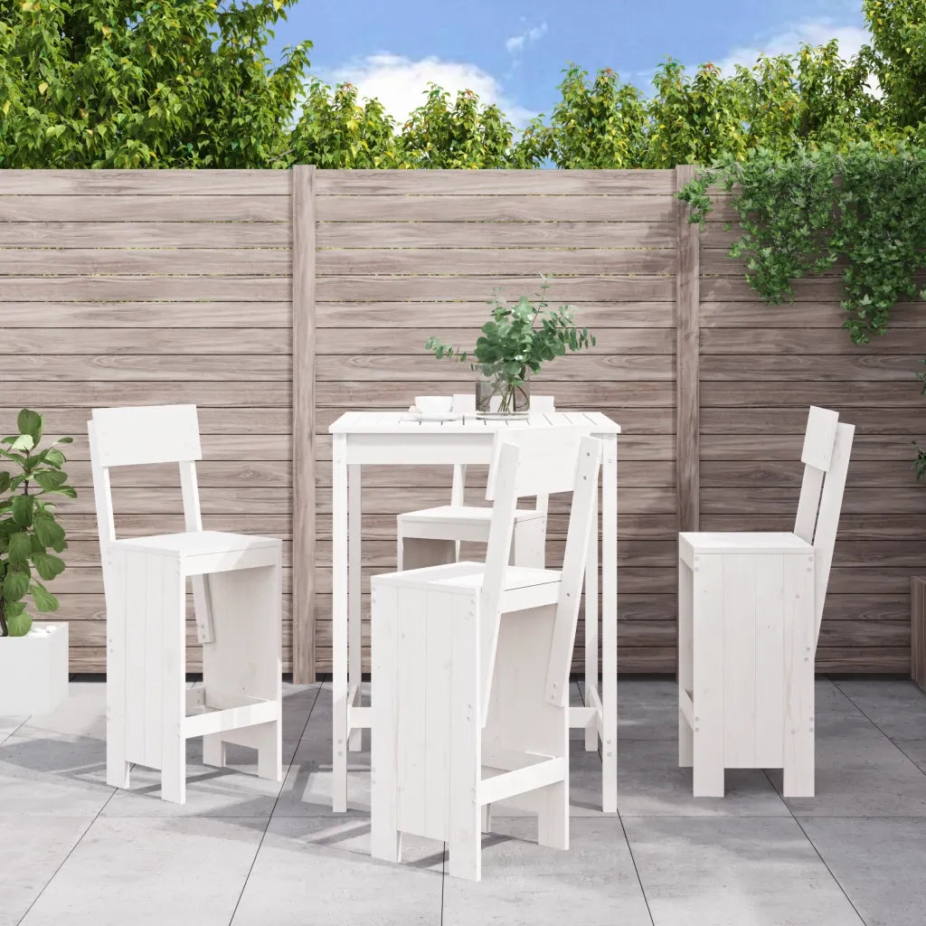 Set Bar da Giardino 5 pz | Set Salotto da Giardino Bianco in Legno Massello di Pino
