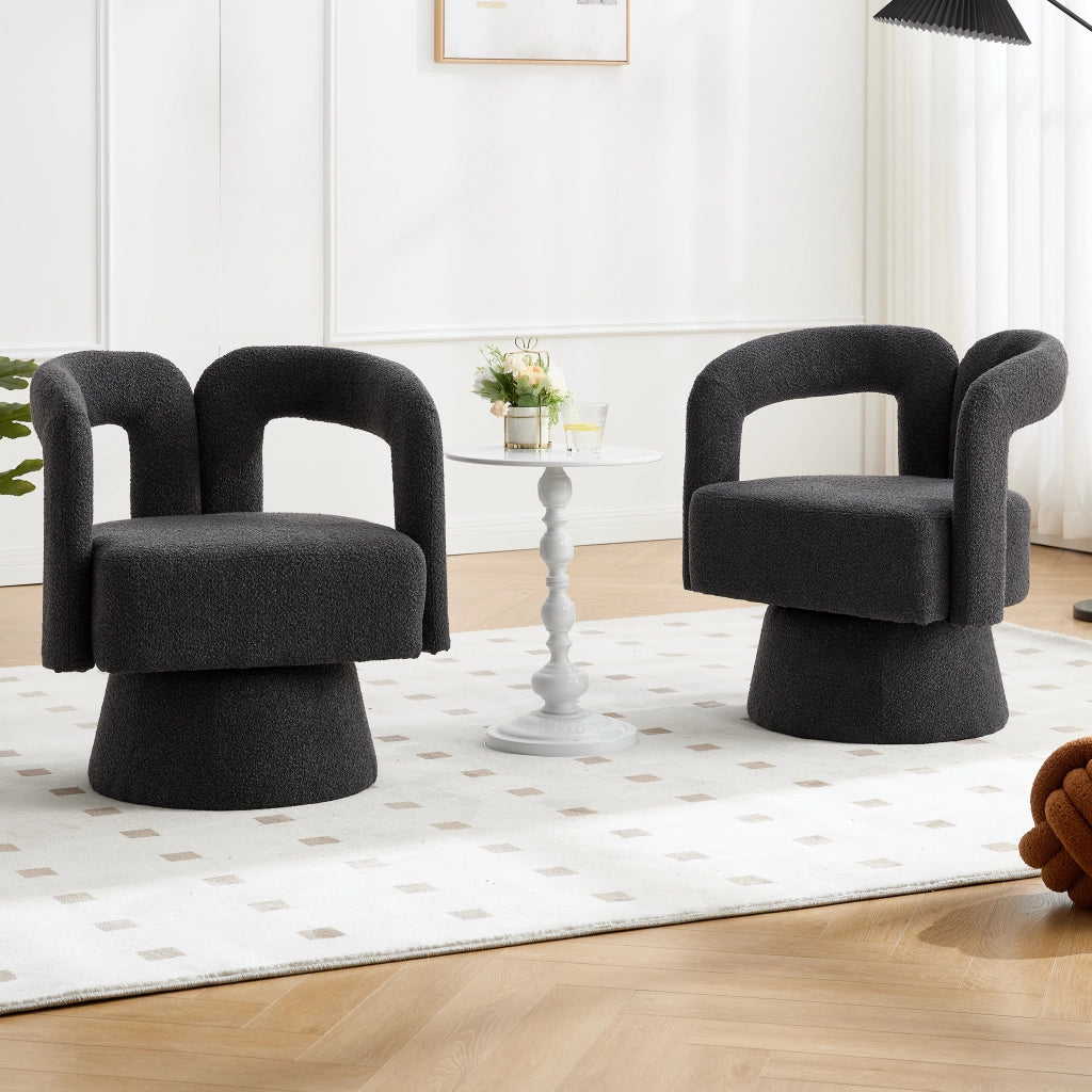 POLTRONA girevole 360° 67x55x74 cm in bouclé grigio scuro