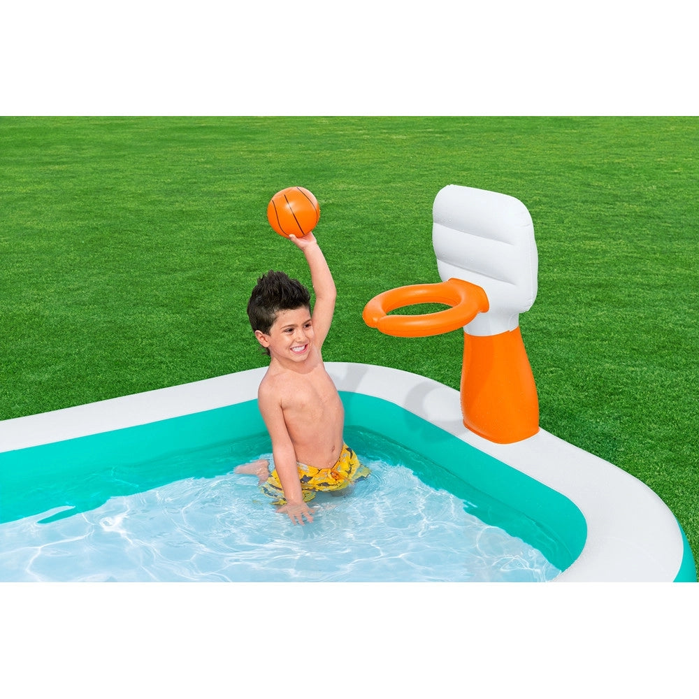 Trade Shop - Piscina Gonfiabile Familiare Con Canestro Da Basket Pallone 251x168x102 Cm Giardino 54445 -