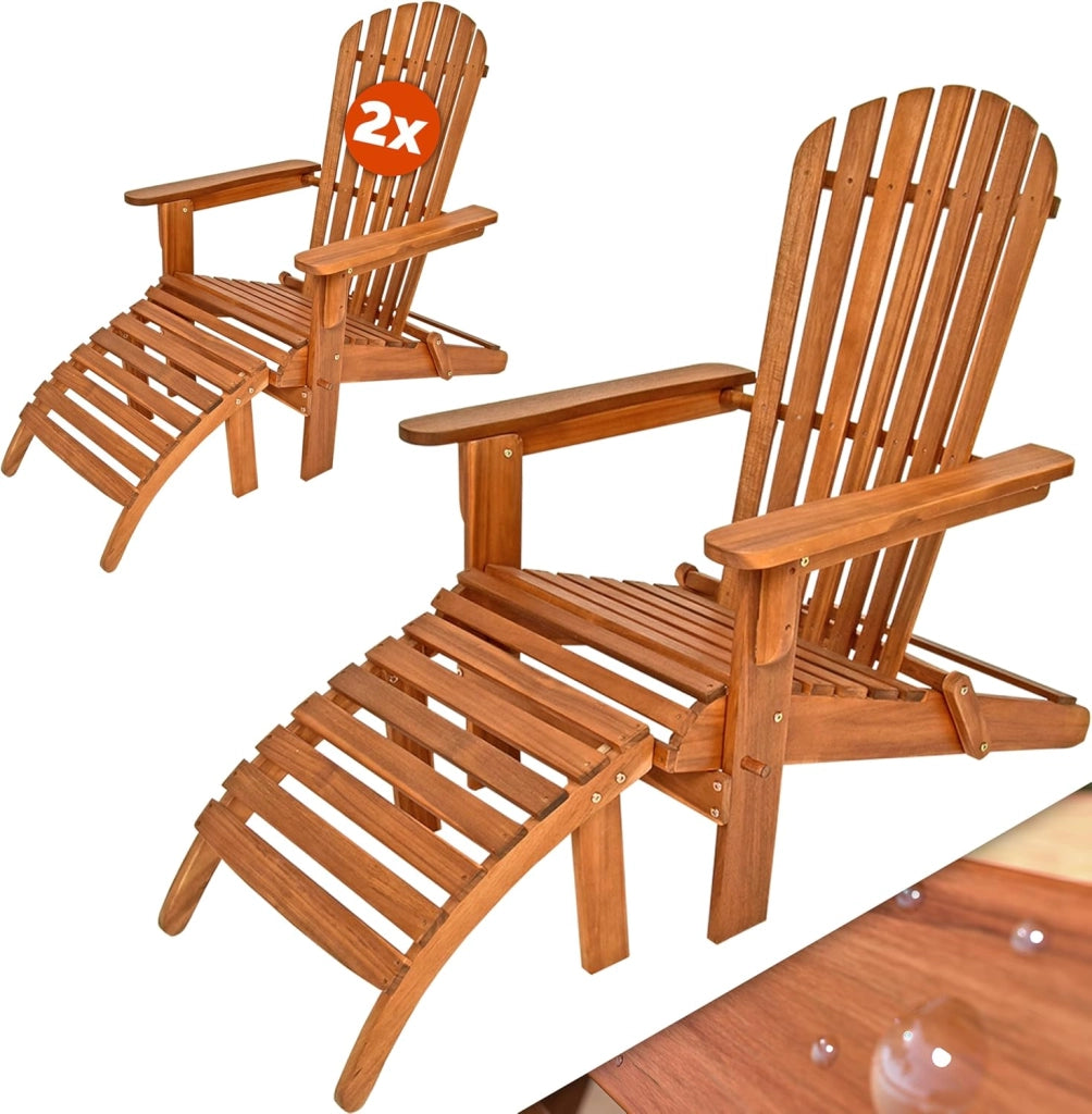 2x Sedia Prendisole Adirondack Sdraio 2 Poggiapiedi Pieghevole Giardino Mare Legno Acacia