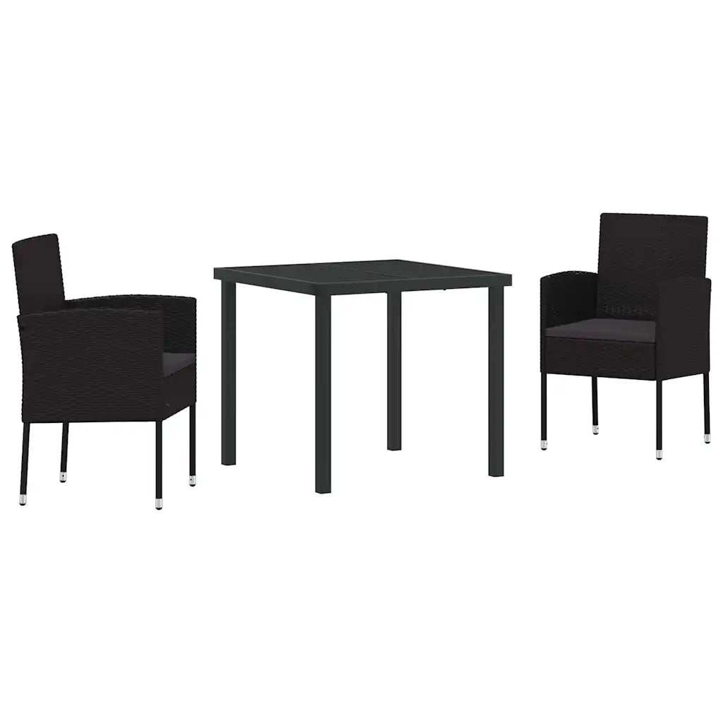 Set da Pranzo per Giardino con cuscino 3 pcs Nero polyrattan 3380064