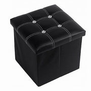 Trade Shop - Pouff Puff Pouf Contenitore Imbottito Portaoggetti Nero Strass 38x38x35 Cm 79435 -